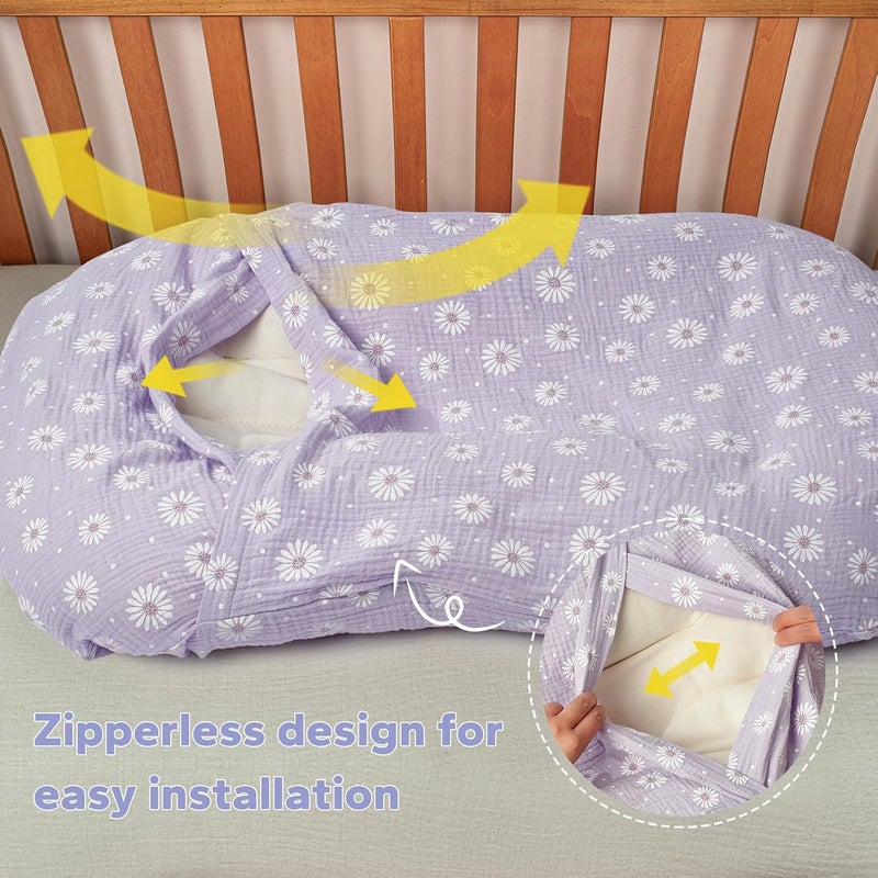 FUNUPUP Muslin Baby Lounger Cover Compatible with Snuggle Me Lounger, Infant Pillow Cover for Newborn, Removable Nest Slipcover for Boys and Girls, Only Cover, Purple Daisy - Image 5